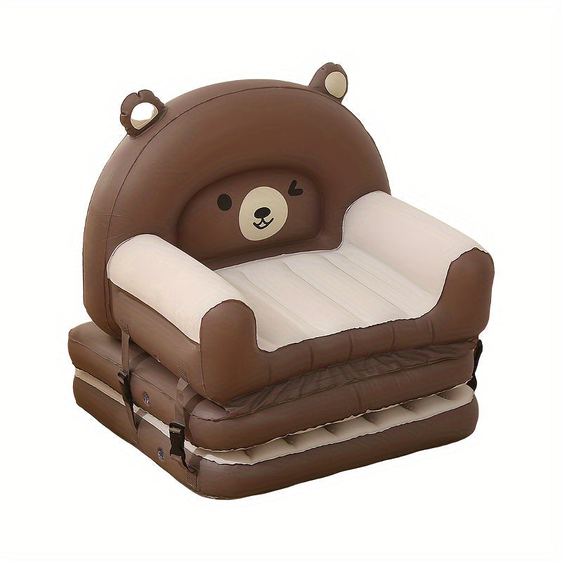 Teddy Bear Inflatable Folding Sofa Chair - Portable, Waterproof, and Stackable. Ideal for Indoor, Outdoor, Backyard, and Picnics. Hand wash recommended.