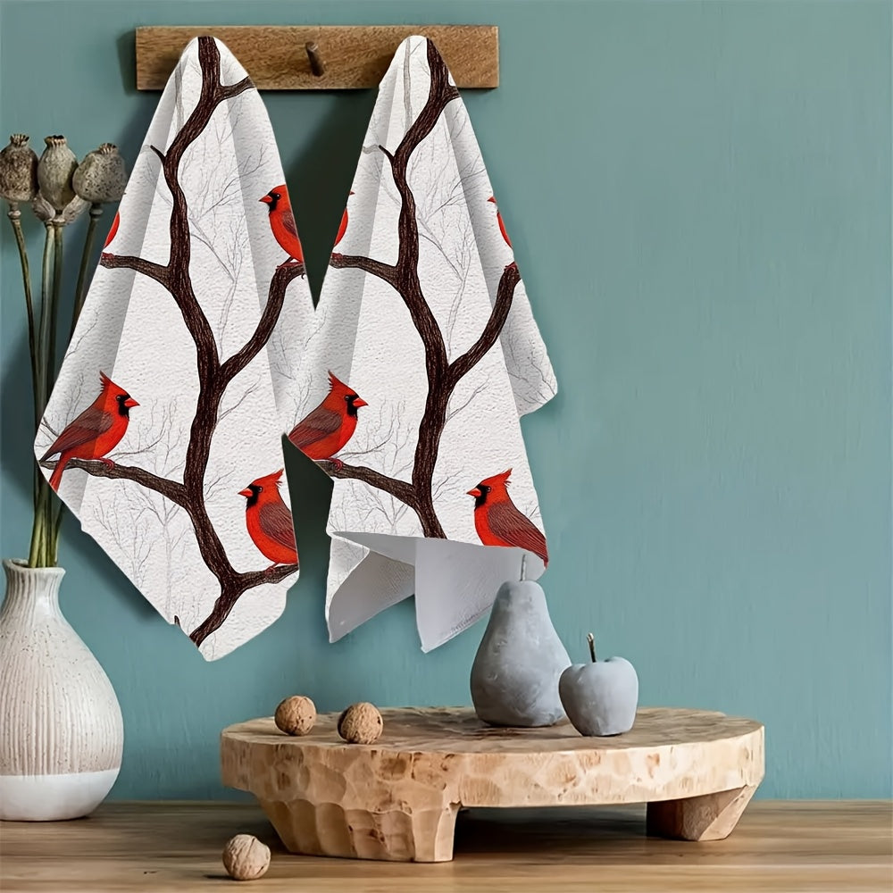 Set of 2 Kitchen Towels featuring Cardinals on Branches, Digital Art Design, Ultra Soft and Highly Absorbent Dish Hand Towels for Holiday Decor, Machine Washable, Size 16x24 Inches - Item Number: 2KYSYS1225071