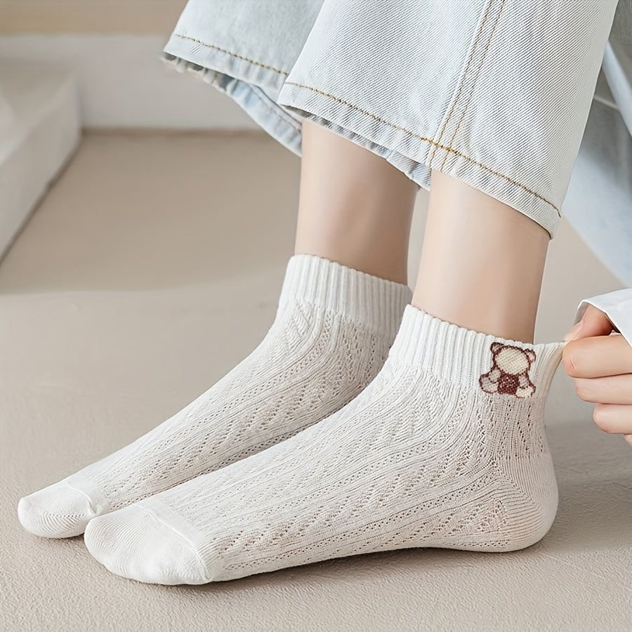 5 pairs of cute Japanese-style cartoon pattern short socks for women