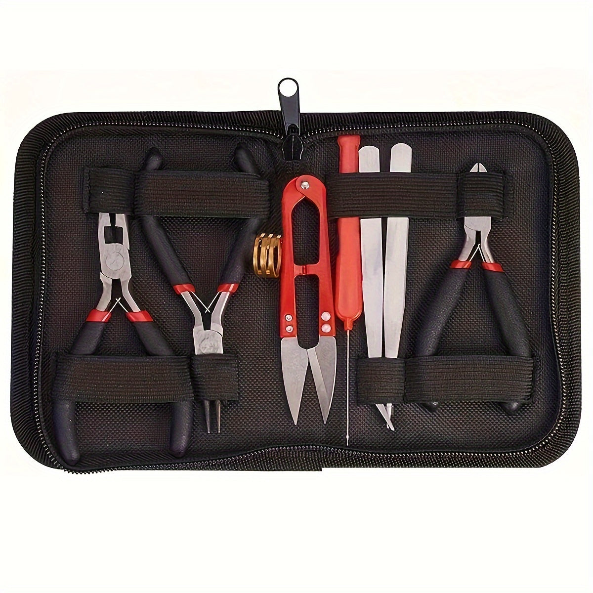 8-piece DIY jewelry making kit includes pliers, scissors, tweezers, and jump ring opener - perfect for crafting, repairs, and handmade jewelry.