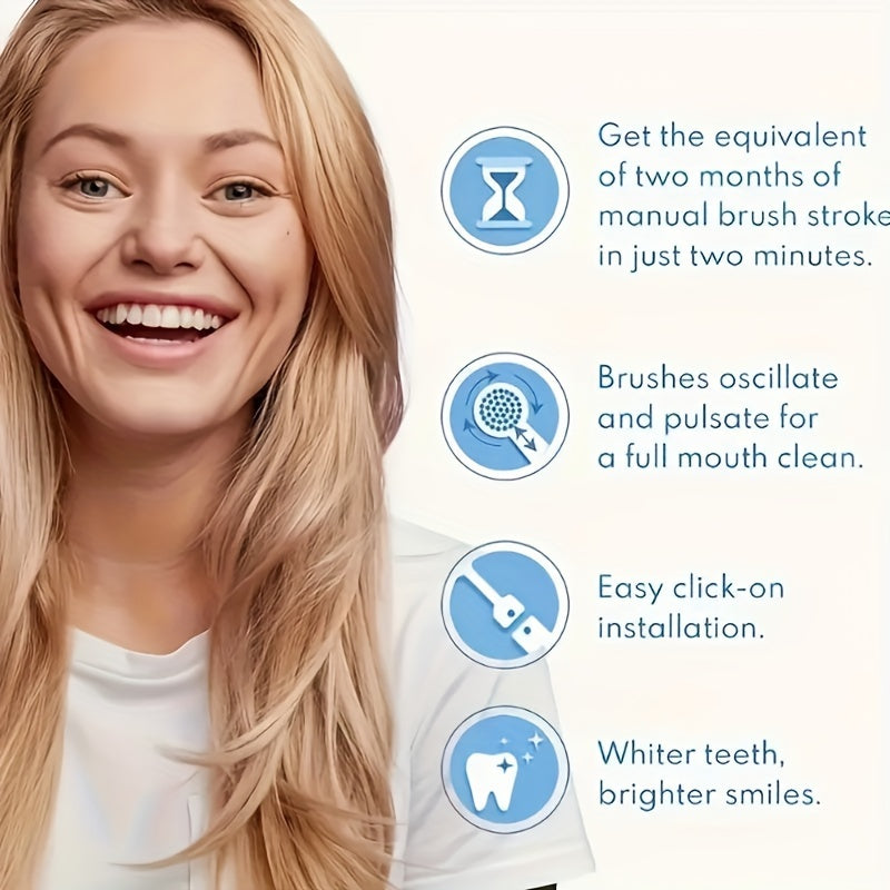 Round electric toothbrush with 8 brush heads, USB-C charging, 5 modes, including a super fast cleaning mode - great gift for family and friends.