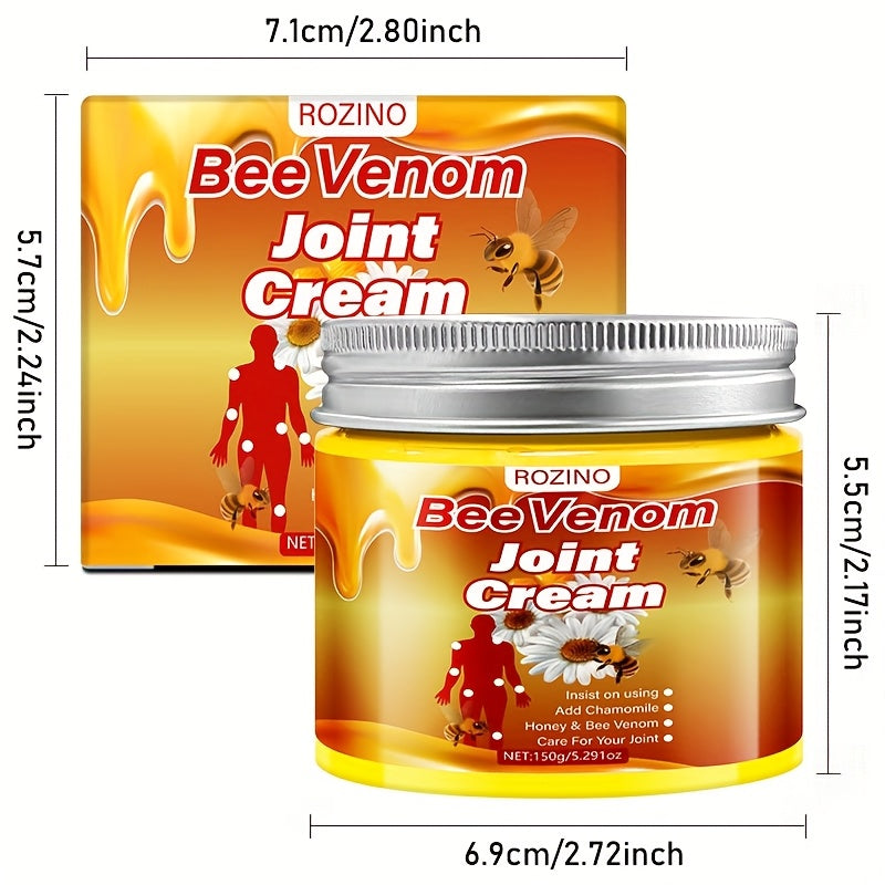 ROZINO Bee Venom Joint Massage Cream - 150g | Hydrating & Firming with Chamomile, Sunflower Oil & Aloe Essence | Fast Absorption for Soft, Radiant Skin | Hypoallergenic.