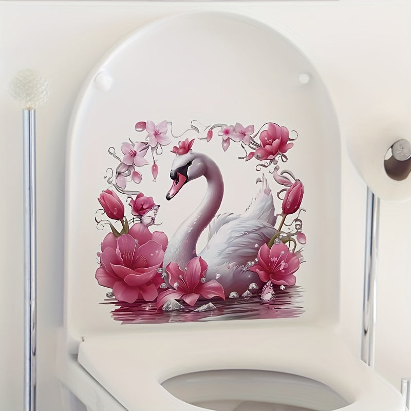 One swan pattern toilet lid sticker for bathroom and kitchen decoration.