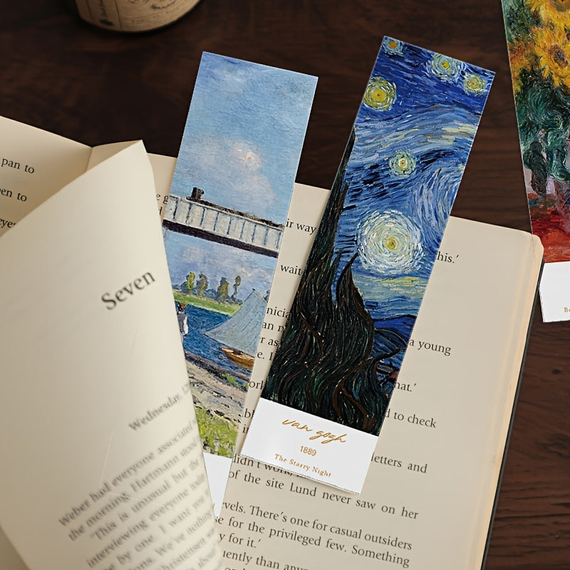 30pcs Classic Oil Painting Art Bookmarks featuring Van Gogh and Monet, DIY decorative small cards.