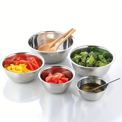 Set of 5 Stainless Steel Mixing Bowls with Non-Slip Base - Reliable and Food-Safe Kitchen Bowls for Long-Lasting Use