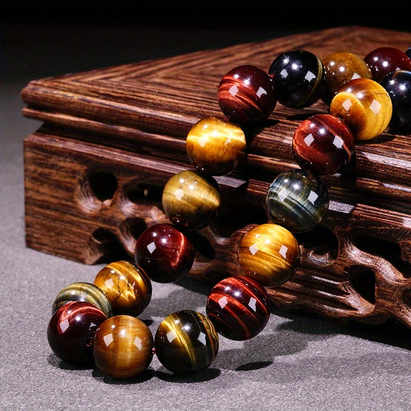 Loose round beads made from natural three-color Tiger Eye stone available for wholesale. Perfect for creating semi-finished DIY jewelry such as woven bracelets, necklaces, and sweater chains.