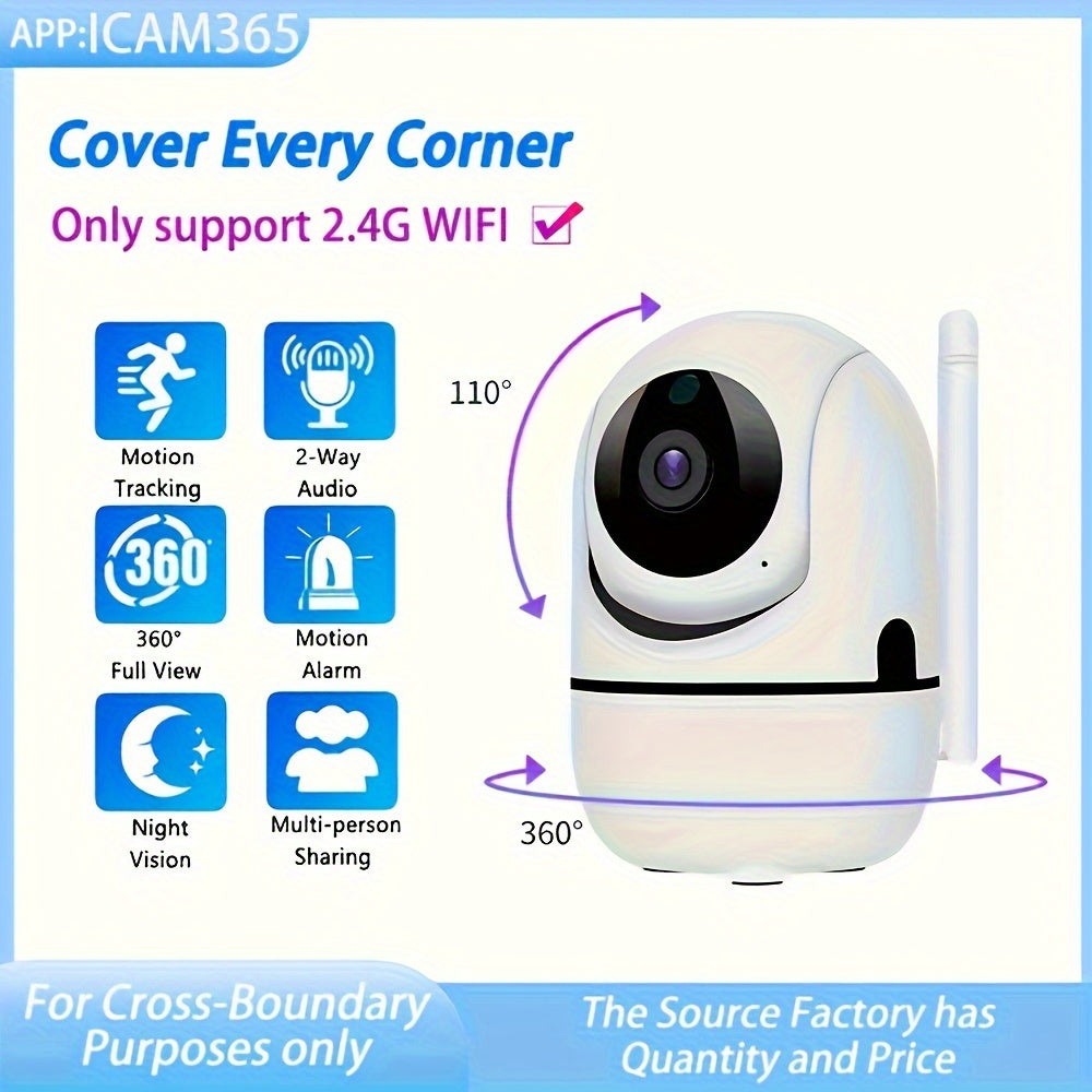 Wireless Wifi Security Camera with 2-Way Voice, Night Vision, and High Security - Perfect for Home Monitoring and Pet Watching. Memory Card Not Included.