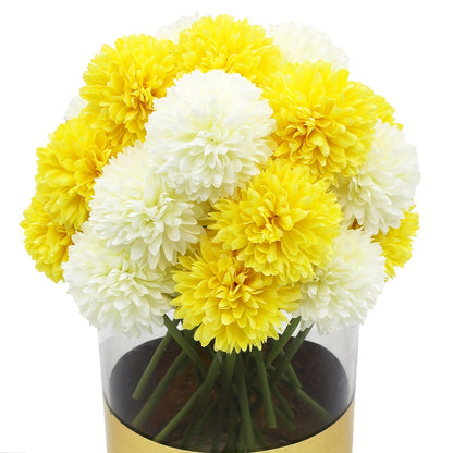 10 artificial chrysanthemum ball flowers for wedding bouquets, home decor, or party table centerpieces.