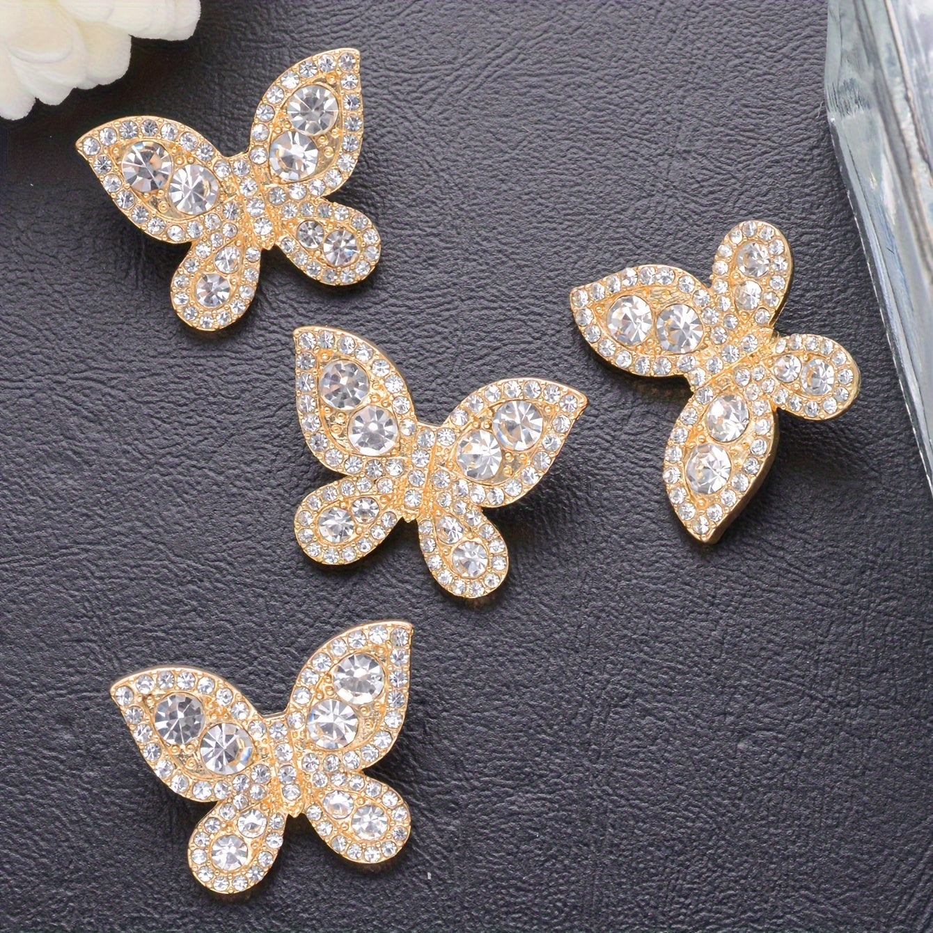 French-inspired butterfly buttons with rhinestones, set of 5/6 - made from metal alloy, hand-sewn decorative fasteners for shirts, sweaters, suits, coats, and windbreakers. Comes with a gift box, ideal for DIY fashion accessories.