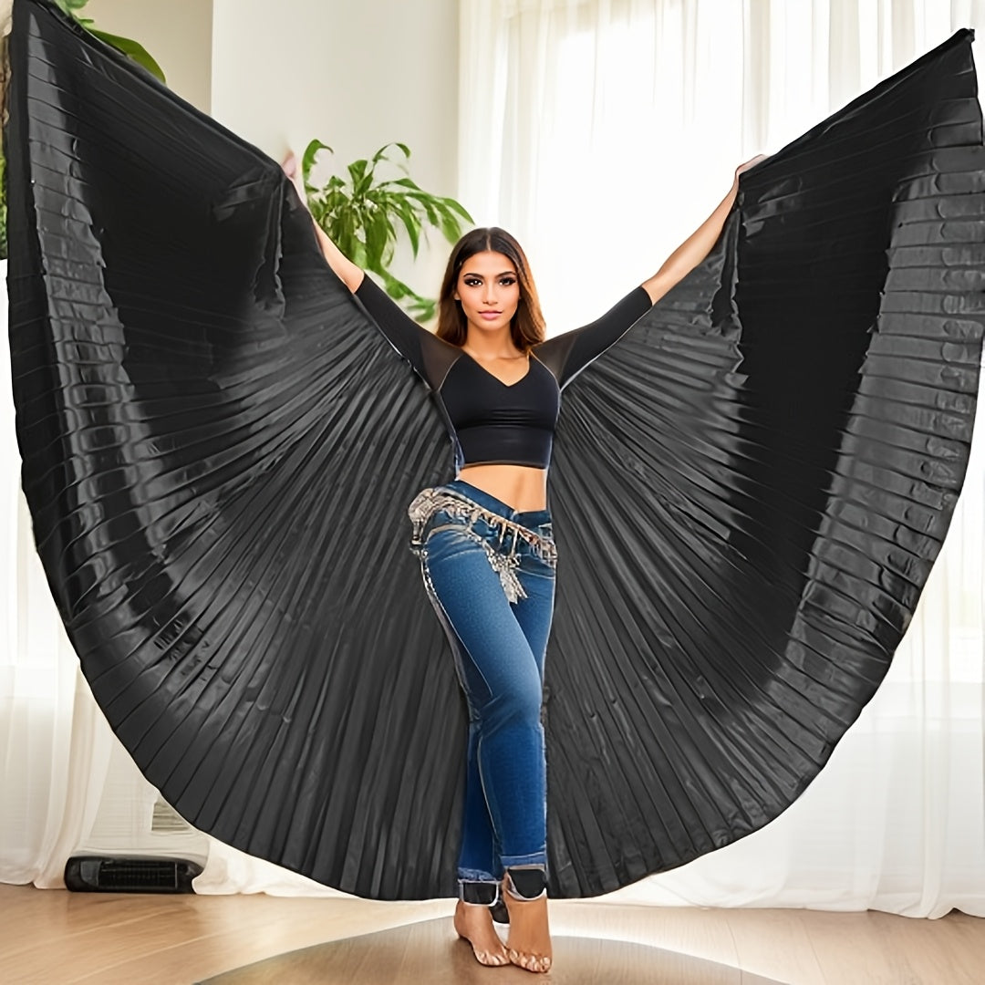 Golden Butterfly Wings Belly Dance Costume with 360° cape, telescopic sticks included. Fits height 61-69.