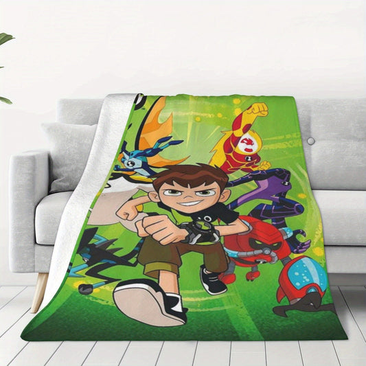 Soft and cozy Ben 10 Warrior Print Flannel Fleece Blanket - the ideal all-season throw. A perfect gift for birthdays and friends, featuring contemporary style with a digital print on 250-300g polyester knitted fabric.