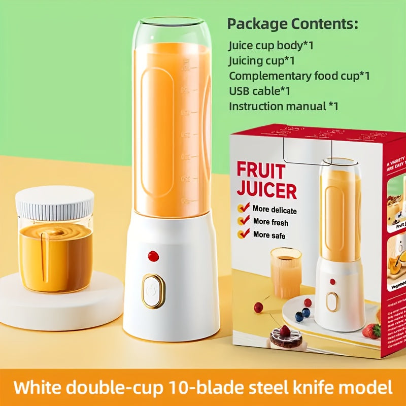 Easily Carry Portable Electric Juicer Cup Set with Two Cups - Charges with USB, Runs on Lithium Battery, Great for Home, College, Trips & Outdoor Activities - Perfect for Blending Smoothies, Milkshakes & Fresh Fruit Juices