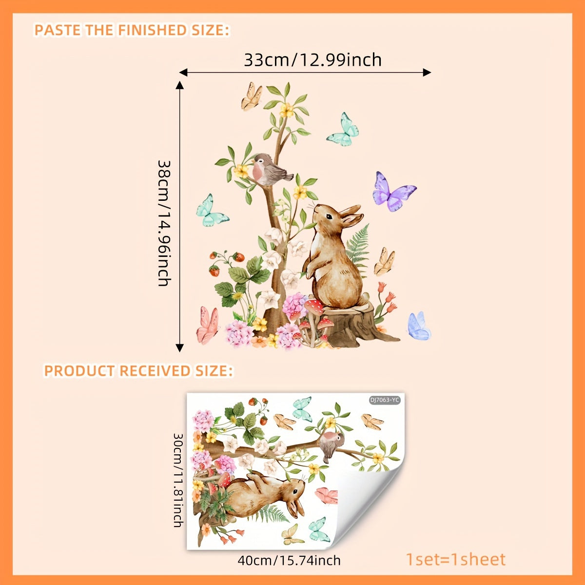 Decorate Your Home with Enchanting Forest Bunny & Bird Window Clings - Double-Sided, Reusable PVC Decals, 30.48cmx16