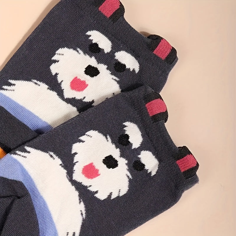 5 pairs of large size men's mid-calf socks in trendy Japanese Harajuku Academy style.