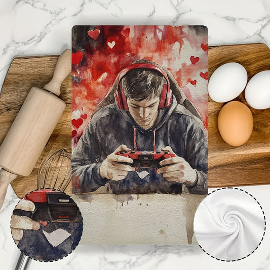 Get a pair of ultra-soft kitchen towels made for gamers, a great gift for Valentine's Day. These highly absorbent dish towels are machine-washable and come in a size of 40.64X60.96 cm, perfect for holiday decorating.