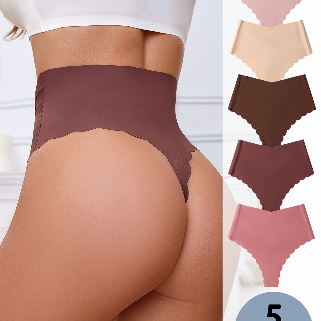 5 Scallop Trim Thongs - Seamless and Comfortable Intimates for Women's Lingerie