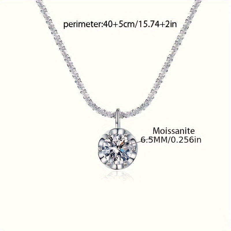 Stylish 925 Sterling Silver Moissanite Pendant Necklace - Featuring a Sparkling Crown Design, Suitable for Everyday or Dressy Outfits, Great for Valentine's Day or Mother's Day Present