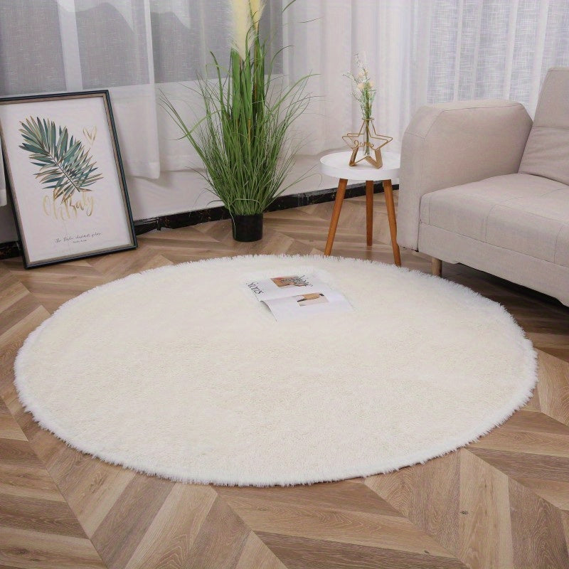 Soft, machine washable plush round area rug perfect for bedroom and living room decor - cozy and fluffy for maximum comfort.