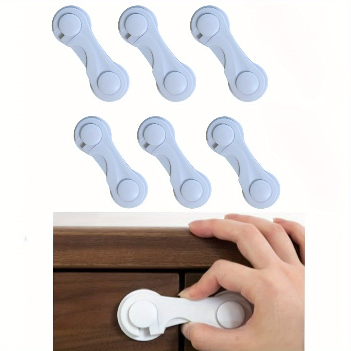 Set of 6 Cabinet Door Locks for Ensuring Safety, Adhesive Safety Locks for Drawers, Cupboards, Fridge, Closet, and Pantry, Secure Door Latch Locks Included