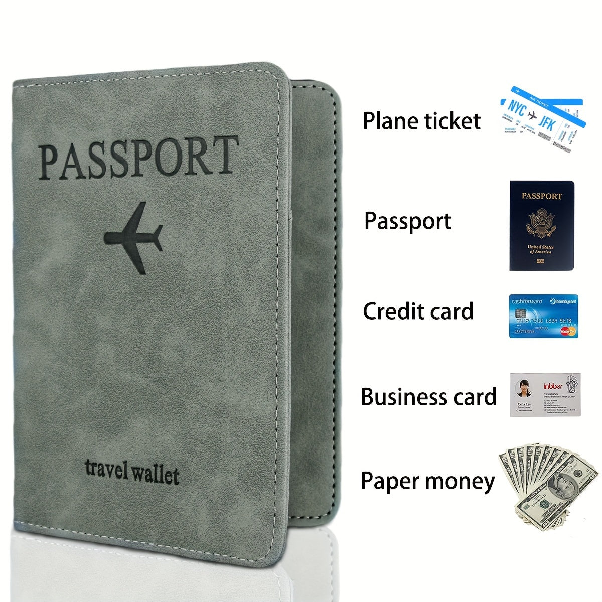 RFID Passport Holder, thin retro PU wallet for travel documents