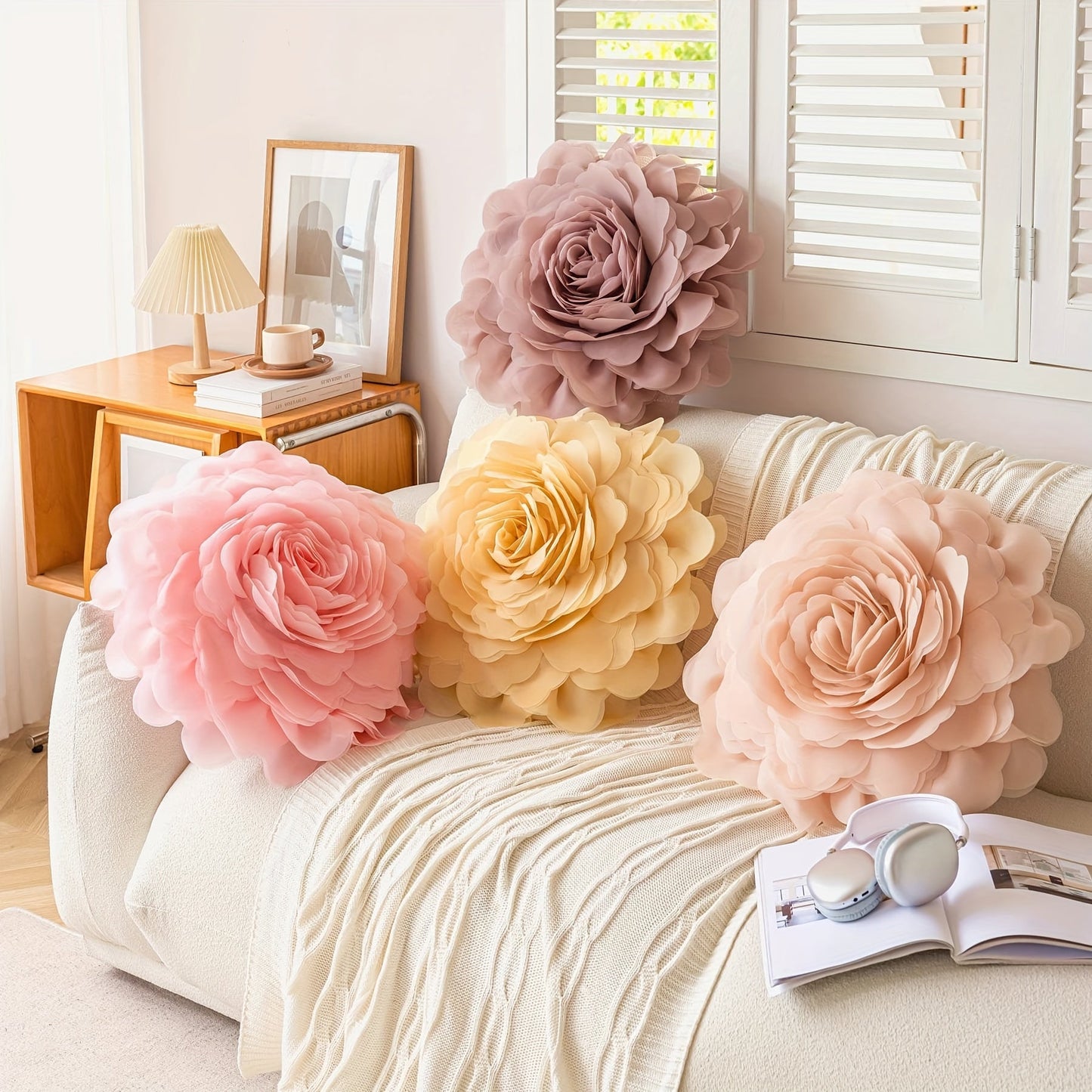 3D Princess Style Tulle Flower Throw Pillow Case in Light Luxury, Perfect for Bedroom or Living Room Décor. Ideal Halloween or Christmas Gift.