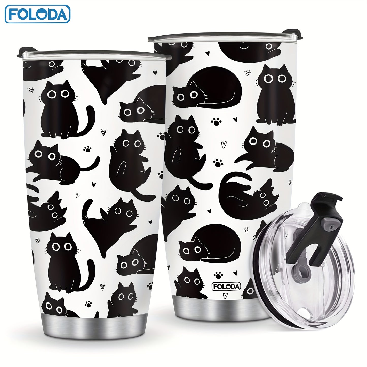 20oz Black Cat Insulated Stainless Steel Tumbler with Lid - Great Gift for Cat Lovers, Mom, and Friends - Perfect for any Occasion.