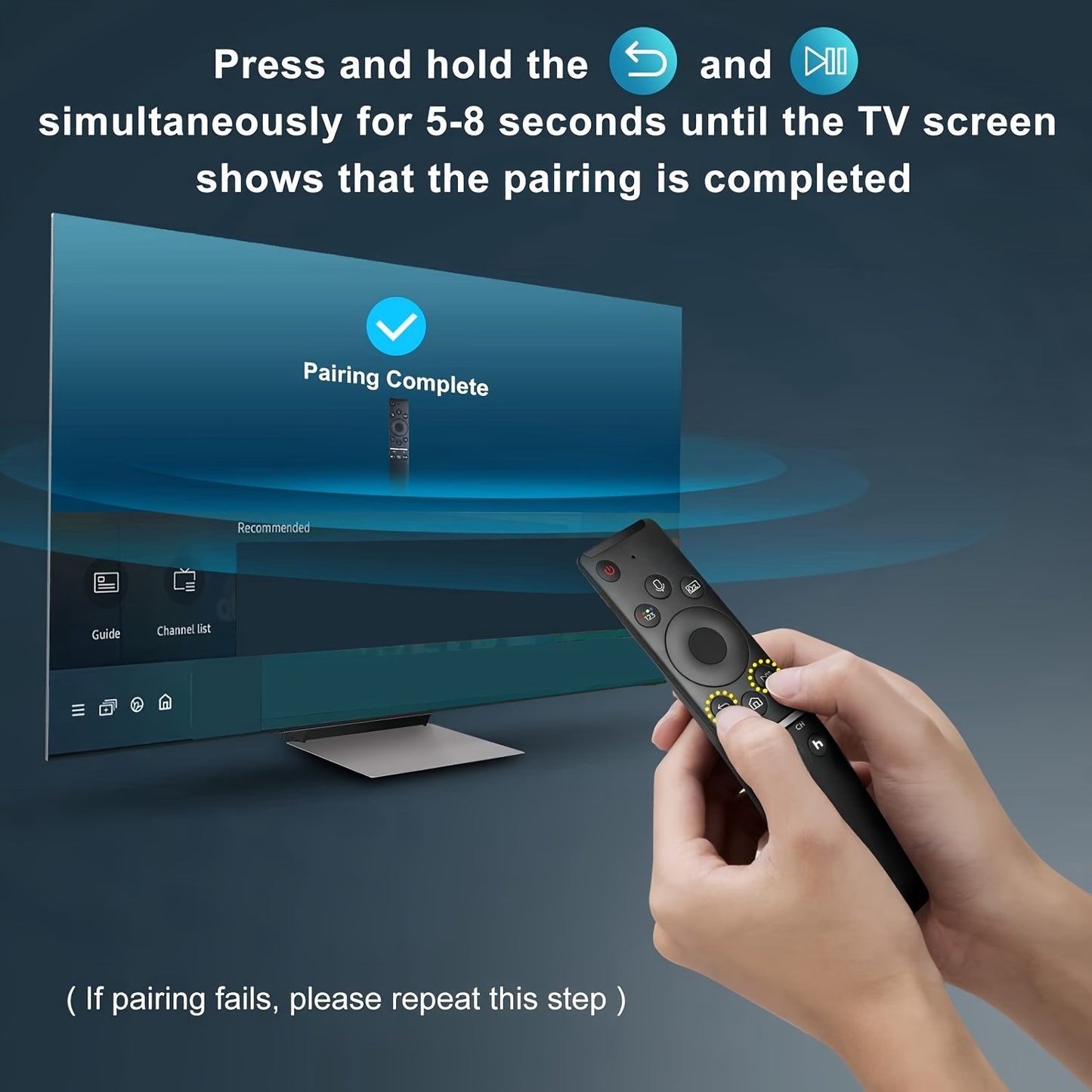 Voice control remote for Samsung TVs with Easy-Pair technology is compatible with Smart, Curved, QLED, LED LCD, 8K & 4K models. No batteries required, includes Play, Launch, and Navigation