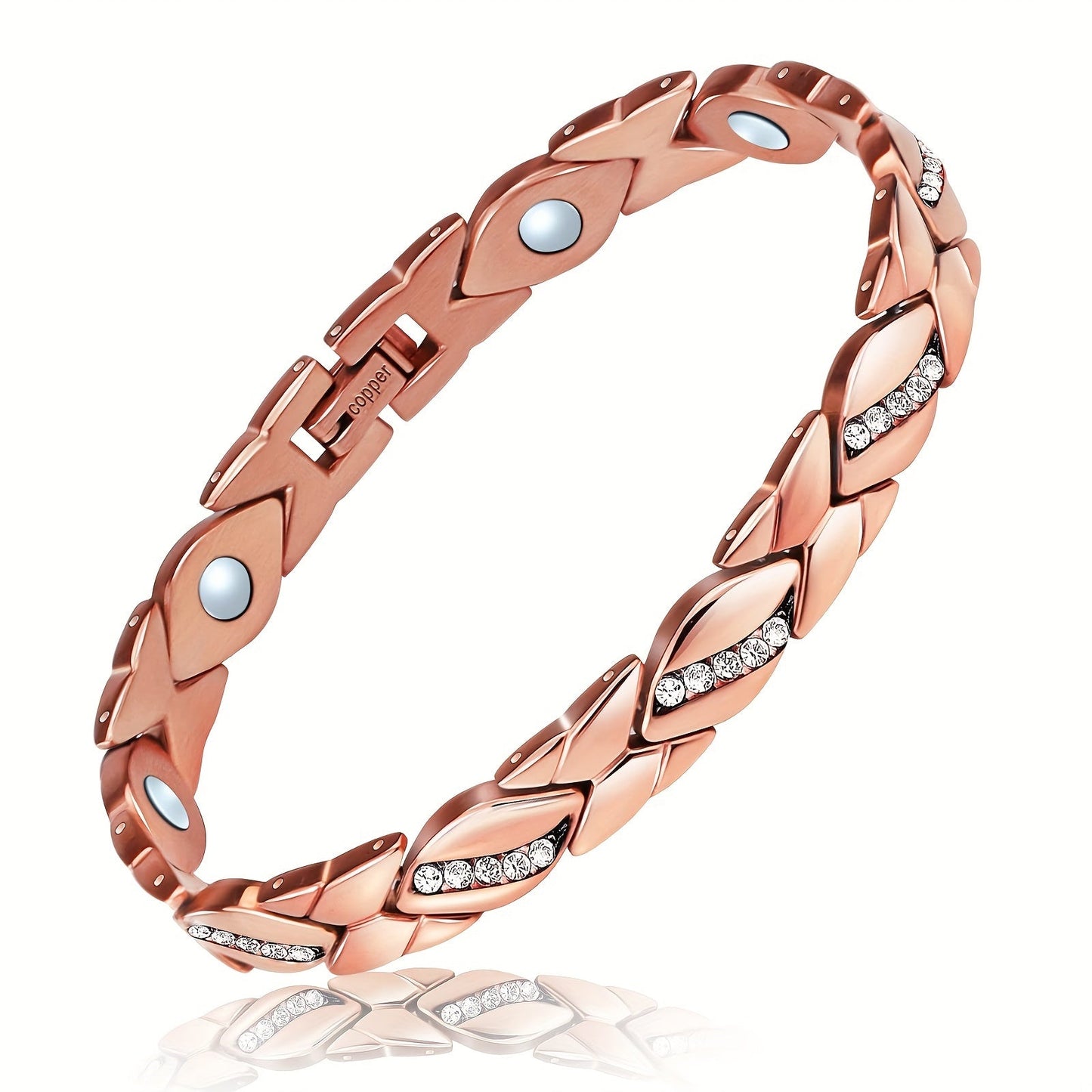 Stylish Pure Copper Bracelets for Women: Featuring Ultra Magnetic 3500 Gauss Magnets - A Perfect Crystal Jewelry Gift for Christmas and Valentine's Day - Includes Sizing Tool for Perfect Fit