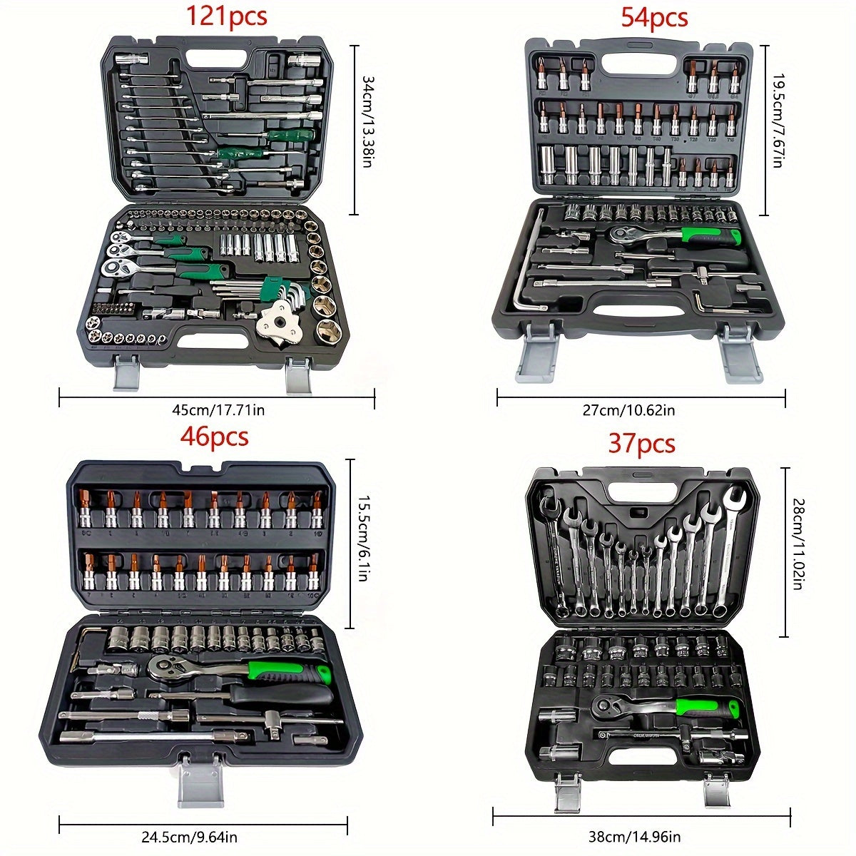 121-piece socket wrench set includes 72-tooth ratchet wrench screwdriver and various components for vehicle maintenance needs.