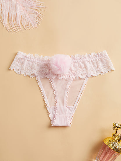 Sexy lace panties for women with removable pom-pom, cute bunny girl cosplay bunny tail, solid color, adult tri-shorts, mid-waist height, made of polyester.