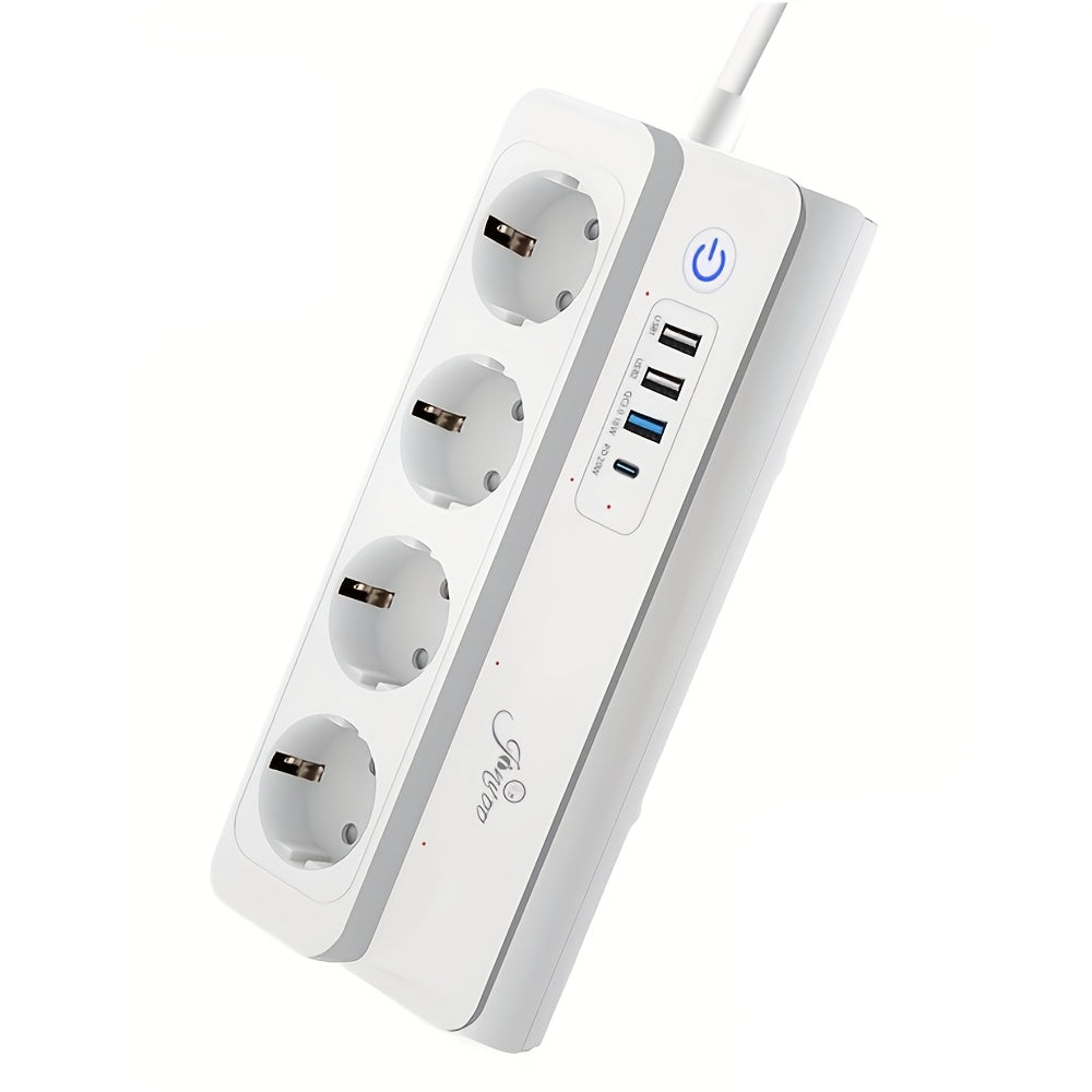 WiFi power strip with fast charging, voice control compatible with Alexa and Google Home, remote app control.