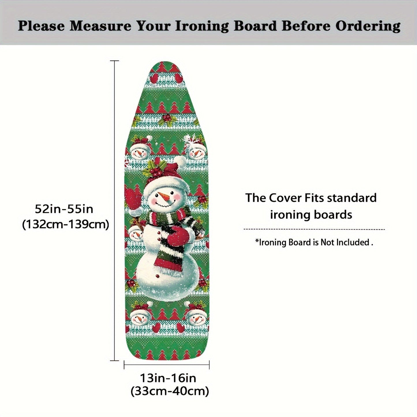 Protective Christmas snowman print ironing board cover for standard size boards, featuring a dust-proof and stain-resistant cloth. Add a cute holiday decor touch to your ironing routine.