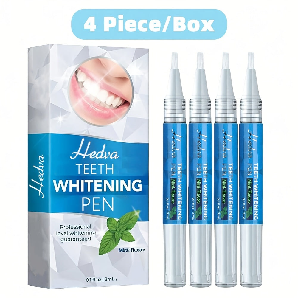 Teeth whitening pen with mint flavor in 4pcs, 3pcs, 2pcs, or 1pc options, 3mL/0.1 Fl oz per pen, portable and easy to use.