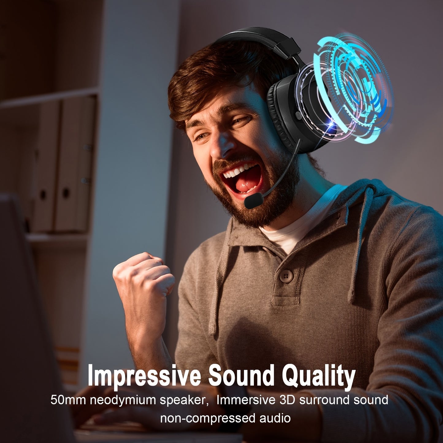 Wireless gaming headset with detachable mic, 3 connectivity modes, 1200mAh battery (48 hrs playtime), low latency & noise isolation - Ideal holiday gift.