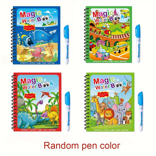 Magic Water Coloring Book for Ages 3+. Reusable Water Drawing Pad with Color Pen. Educational Painting Activity Book.