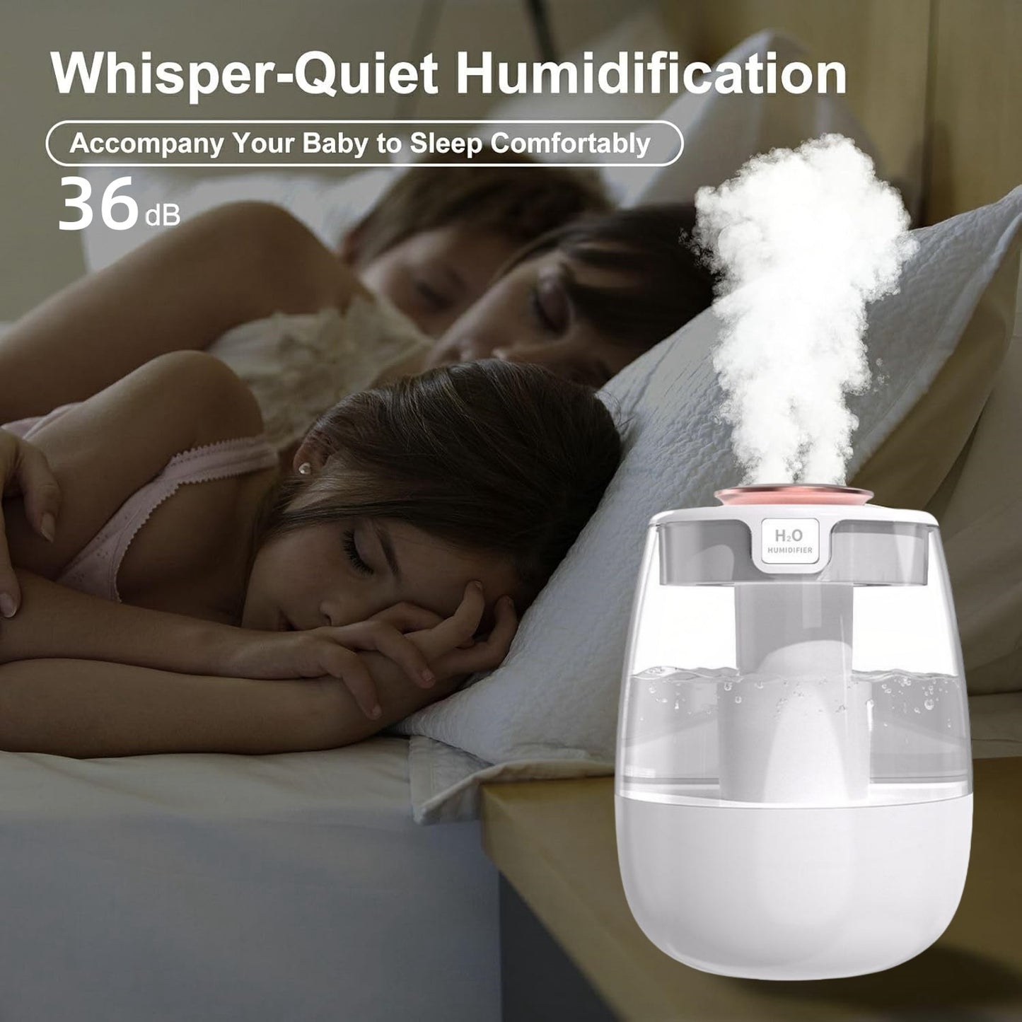 YITUMU Quiet Air Humidifier - USB Powered with Dual Mist Spray, Heavy Fog for Bedroom & Desktop, Night Light Feature, Nano Atomization.