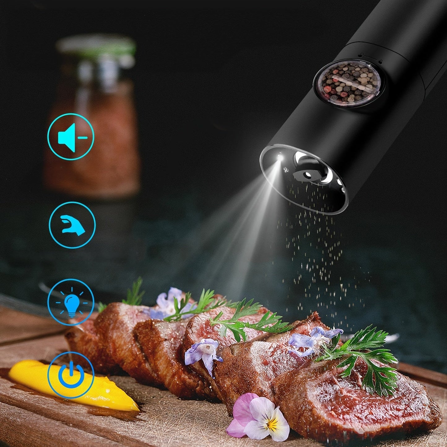 Get a set of two rechargeable electric salt and pepper grinders with adjustable coarseness levels. These spice mills come with a built-in lithium battery that can be easily charged with a USB cable. Made of durable plastic, they are perfect for holiday