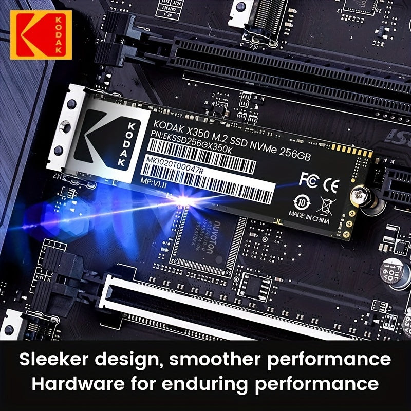 KODAK X350 Series NVMe SSD 256GB - Fast storage for desktops, gaming laptops, and ultrabooks, PCIe 3.0 compatible.