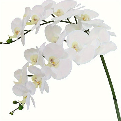 Elegant white artificial orchid stem for home and garden decor, anniversaries, holidays, and more.