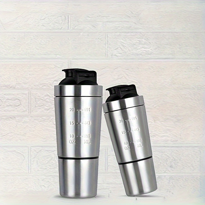 600ml Stainless Steel Fitness Shaker Cup with Stirring Ball, Large Capacity Sports Water Cup