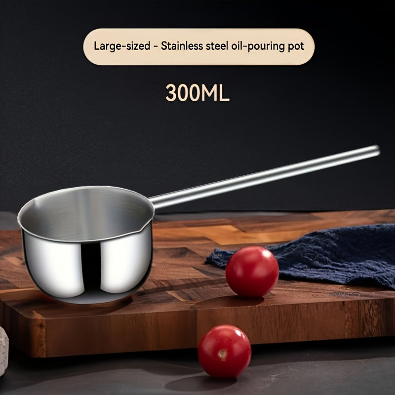 Essential Kitchen Tool: Durable Stainless Steel Mini Pot with Long Handle, Holds 300ml - Ideal for Melting Chocolate, Marshmallows, and Soap. Perfect for Indoor or Outdoor Cooking.