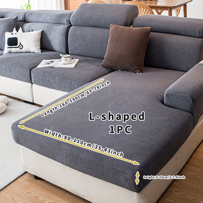 Stretchy sofa cover for L-shaped or 1-4 seat sofas, suitable for all seasons, with elastic bands and machine washable for home protection.