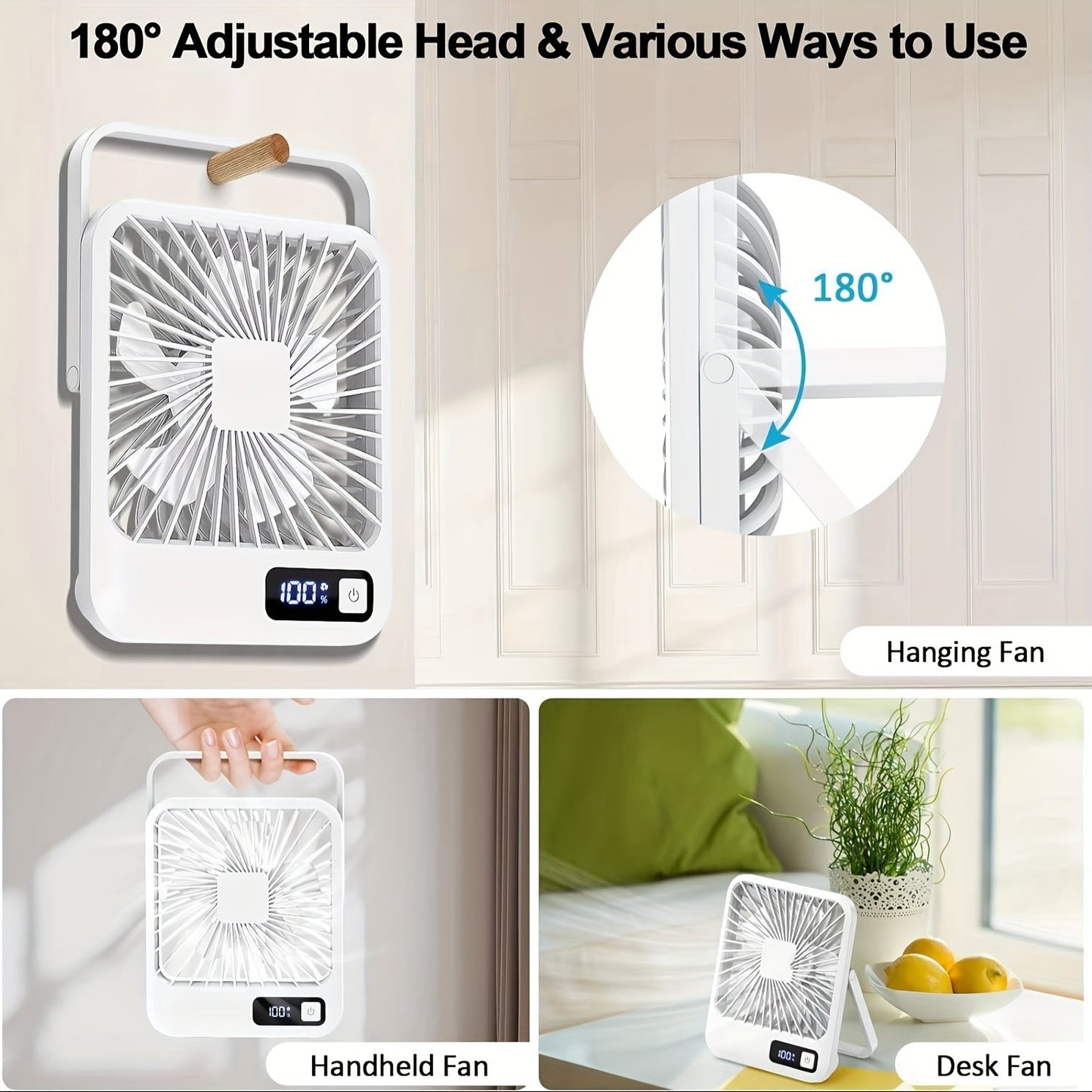 The YITUMU Mini Desktop Fan is a USB-charging portable fan with a square shape. It has a 1800mAh rechargeable battery, making it perfect for use on cruises. This fan provides powerful wind and has 5 adjustable speeds for personalized cooling. It operates