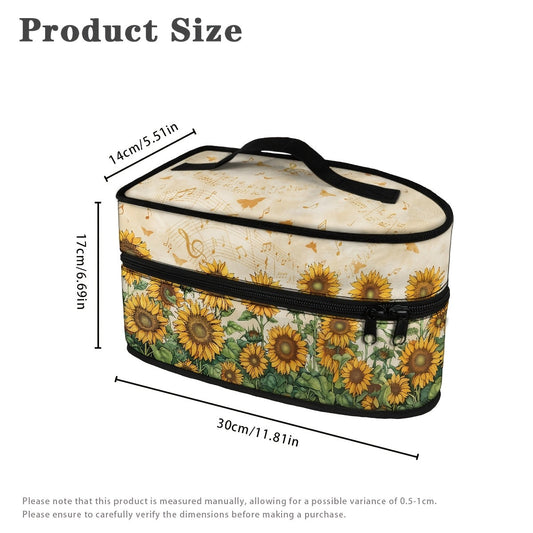 Portable iron storage bag featuring a sunflower pattern with dual zipper closure to keep your iron dust-proof while traveling. This durable organizer includes a handle for easy carrying and is non-electric, perfect for storing ironing accessories.