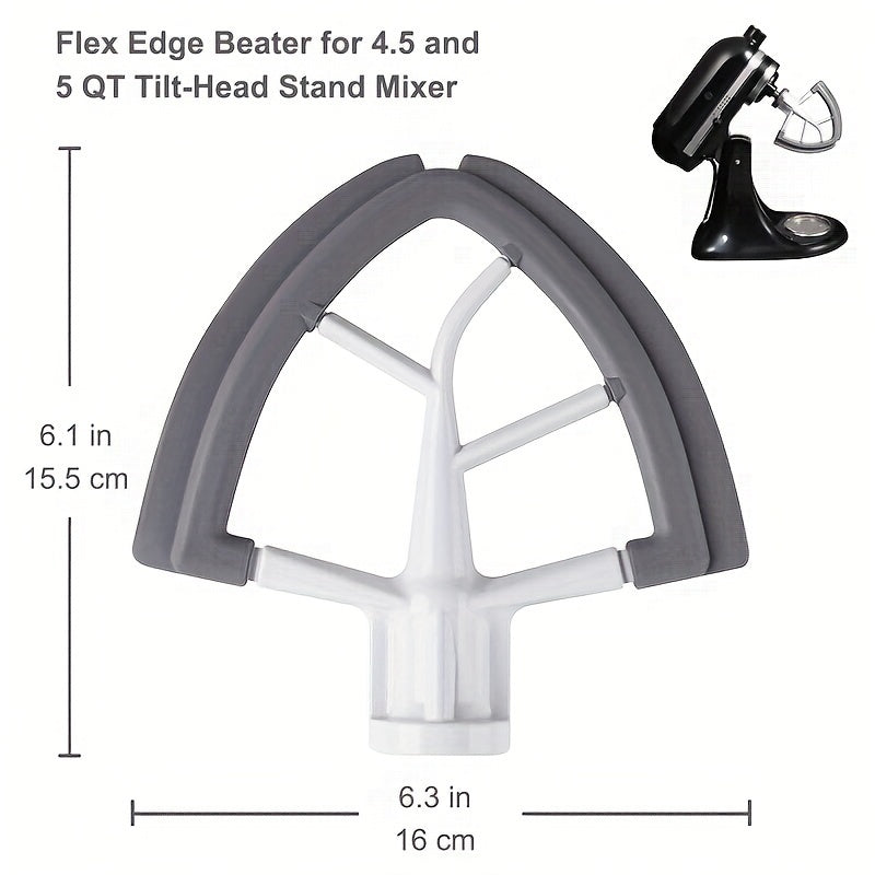 One piece Tilt-Head Flex Edge Beater designed for KitchenAid 4.5-5 Quart Bowl Stand Mixers. This accessory features a flat beater paddle with silicone edges for enhanced mixing and scraping.