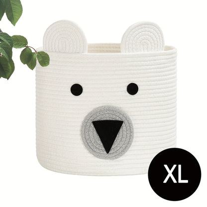 Durable Large Bear-Face Woven Toy Basket in Neutral Brown - Perfect for Clothes & Toy Storage in Nursery and Living Room