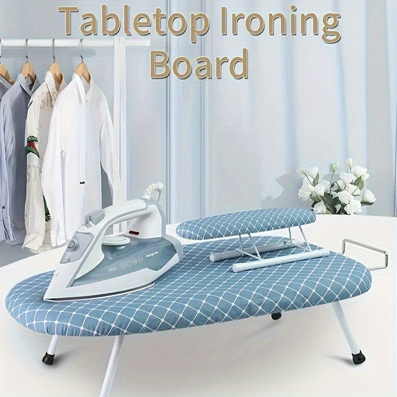 A sturdy ironing board with four foldable legs and a detachable fabric cover for reliable stability during ironing.