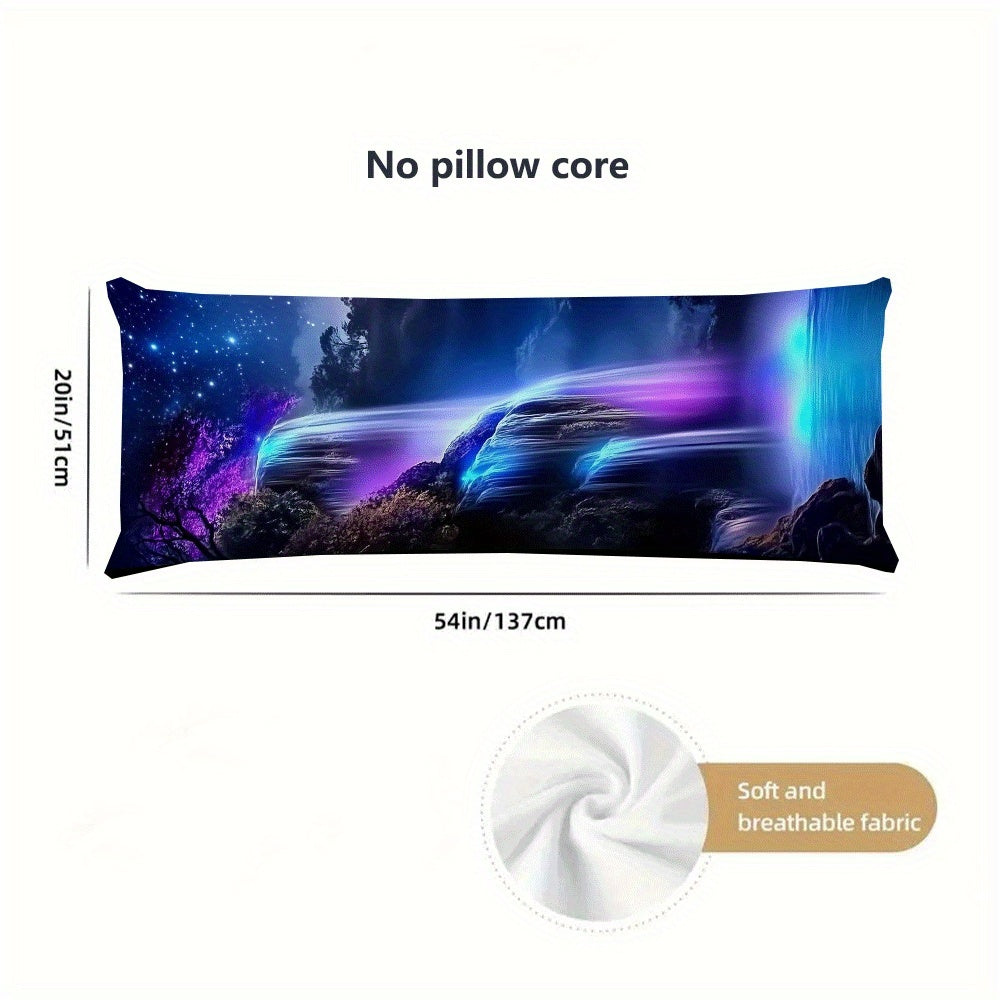 Elegant Purple Moonlight Falls Extra Long Pillow Cover 137.16x50.8cm - Multi-functional Waist & Body Cushion Case for Bed, Sofa, Farmhouse Decoration | Contemporary Design with Zipper Closure | Easy to Clean in the Washing Machine