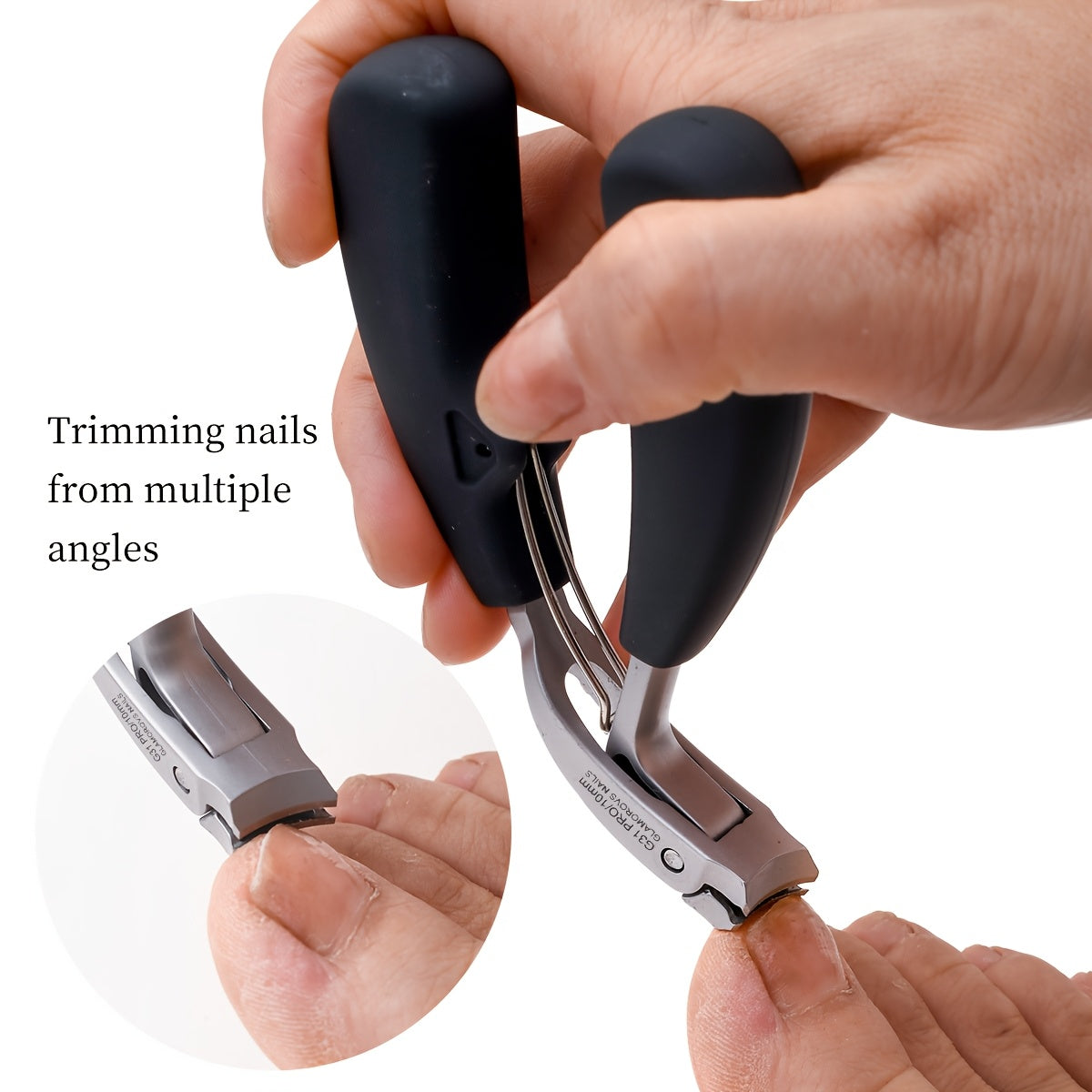 Professional G31 nail clippers with stainless steel blade, wide opening, and curved cuticle trimmer. Ideal for thick toenails, suitable for men and elderly.