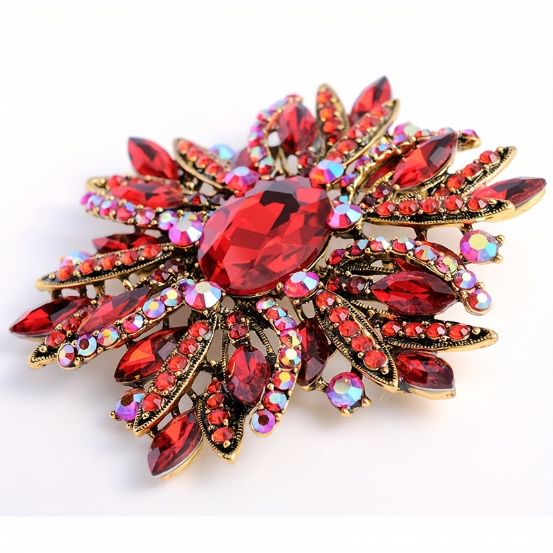 Vintage Rhinestone Flower Brooches for Men, Classic Crystal Pins for Parties and Banquets, Perfect Gift Option